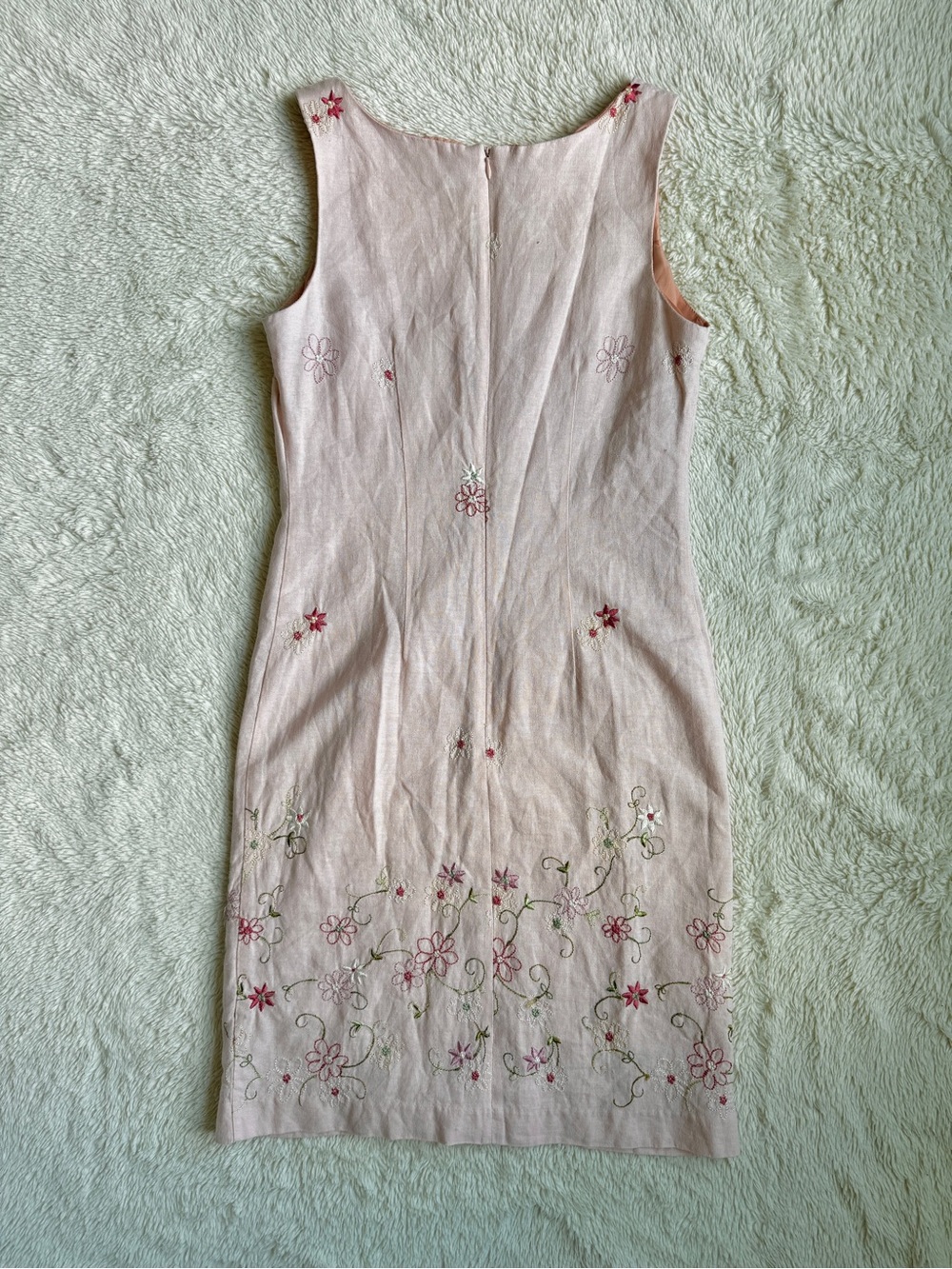 Vintage Linen Light Pink Embroidered Midi Dress - Picture 5 of 8
